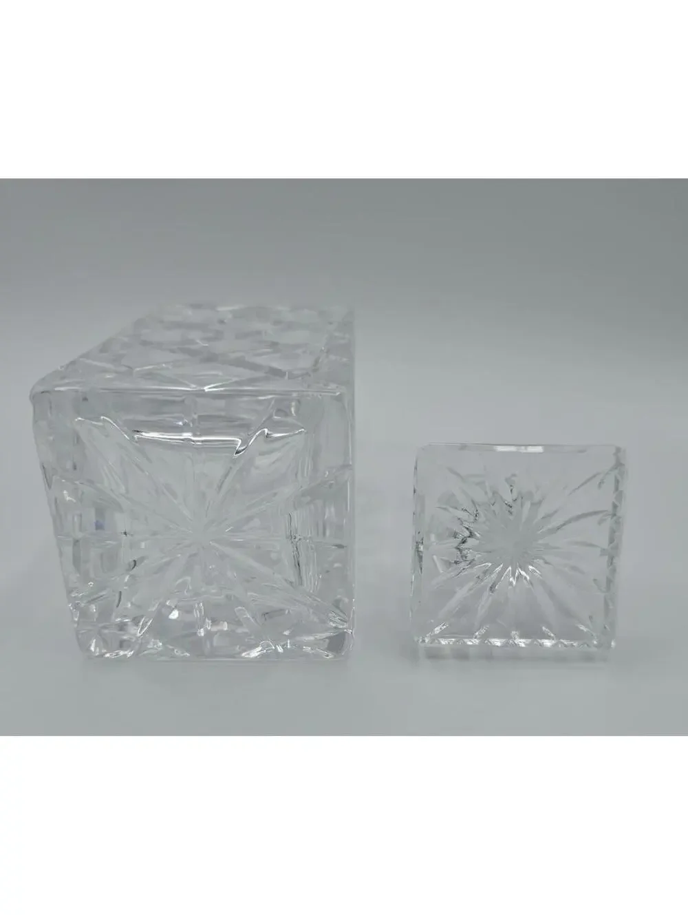 Vintage MCM Cut Crystal Square Decanter w/Stopper Diamond Pattern 9